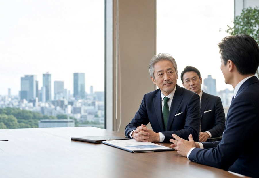 大阪の経営者がM&Aアドバイザーと相談している様子