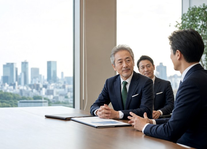大阪の経営者がM&Aアドバイザーと初回相談をしている写真